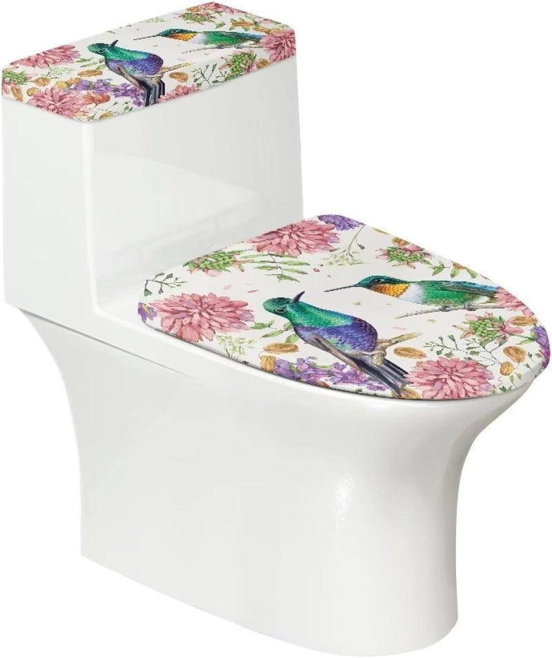 CREAMIC Hummingbird Toilet Lid Covers and Tank Cover Set 2Pcs Toilet Seat Cover and Tank Lid Covers Toilet Lid Cover Set for Bathroom Decor Machine Washable - Image 2